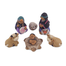 Load image into Gallery viewer, Mapuche-Themed Ceramic Nativity Scene from Peru (7 Pcs) - Mapuche Family | NOVICA