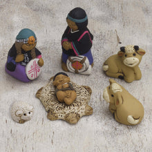 Load image into Gallery viewer, Mapuche-Themed Ceramic Nativity Scene from Peru (7 Pcs) - Mapuche Family | NOVICA