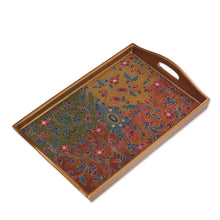 Load image into Gallery viewer, Floral Reverse-Painted Glass Tray from Peru - Margarita Field | NOVICA