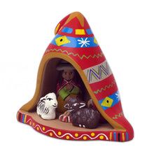 Load image into Gallery viewer, Hand-Painted Andean Ceramic Nativity Figurine from Peru - Nativity Inside a Chullo Hat | NOVICA