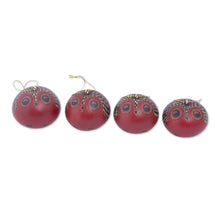 Load image into Gallery viewer, Red Dried Mate Gourd Owl Ornaments from Peru (set of 4) - Owl Sentries | NOVICA