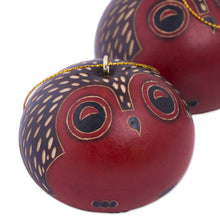 Load image into Gallery viewer, Red Dried Mate Gourd Owl Ornaments from Peru (set of 4) - Owl Sentries | NOVICA