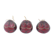 Load image into Gallery viewer, Artisan Crafted Dried Gourd Red Owl Ornaments (set of 3) - Night Watchmen | NOVICA