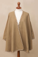 Load image into Gallery viewer, Tan Alpaca Blend Ruana from Peru - Cozy Holiday in Tan | NOVICA