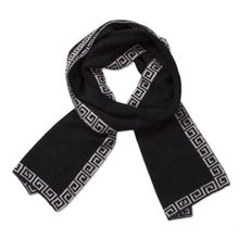 Load image into Gallery viewer, Reversible Ivory and Black Alpaca Blend Knit Scarf from Peru - Incan Inspiration | NOVICA