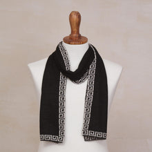 Load image into Gallery viewer, Reversible Ivory and Black Alpaca Blend Knit Scarf from Peru - Incan Inspiration | NOVICA