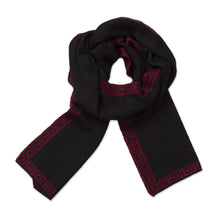 Load image into Gallery viewer, Red and Black Reversible Alpaca Blend Knit Scarf from Peru - Incan Muse | NOVICA