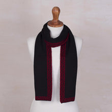 Load image into Gallery viewer, Red and Black Reversible Alpaca Blend Knit Scarf from Peru - Incan Muse | NOVICA