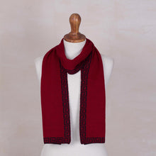 Load image into Gallery viewer, Red and Black Reversible Alpaca Blend Knit Scarf from Peru - Incan Muse | NOVICA