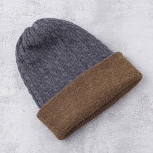 Load image into Gallery viewer, Men's Reversible Grey and Brown Alpaca Blend Hat from Peru - The Bells of Huancayo | NOVICA