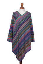 Load image into Gallery viewer, Fuchsia and Multi-Color Striped Acrylic Knit Poncho - Stripes in Bloom | NOVICA
