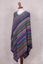 Load image into Gallery viewer, Fuchsia and Multi-Color Striped Acrylic Knit Poncho - Stripes in Bloom | NOVICA