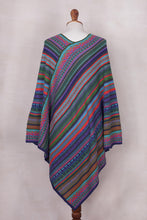 Load image into Gallery viewer, Fuchsia and Multi-Color Striped Acrylic Knit Poncho - Stripes in Bloom | NOVICA