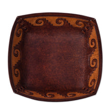 Load image into Gallery viewer, Handcrafted Tooled Leather Inca Wave Motif Catchall - Inca Seacoast | NOVICA