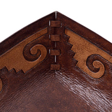 Load image into Gallery viewer, Handcrafted Tooled Leather Inca Wave Motif Catchall - Inca Seacoast | NOVICA