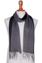Load image into Gallery viewer, Handwoven Black and Grey Baby Alpaca Blend Scarf from Peru - Emboldened | NOVICA