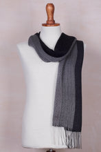 Load image into Gallery viewer, Handwoven Black and Grey Baby Alpaca Blend Scarf from Peru - Emboldened | NOVICA