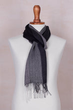 Load image into Gallery viewer, Handwoven Black and Grey Baby Alpaca Blend Scarf from Peru - Emboldened | NOVICA