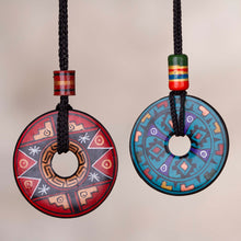 Load image into Gallery viewer, Pair of Red and Blue Ceramic Pendant Necklaces from Peru - Sun and Rain | NOVICA