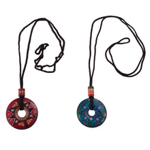 Load image into Gallery viewer, Pair of Red and Blue Ceramic Pendant Necklaces from Peru - Sun and Rain | NOVICA