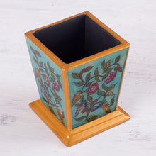 Load image into Gallery viewer, Handcrafted Reverse-Painted Glass Pencil Holder from Peru - Flowering Companion | NOVICA