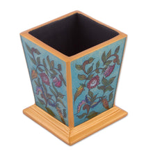 Load image into Gallery viewer, Handcrafted Reverse-Painted Glass Pencil Holder from Peru - Flowering Companion | NOVICA