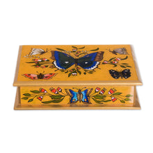Load image into Gallery viewer, Reverse Painted Glass on Wood Jewelry Box with Butterflies - Butterfly Court | NOVICA