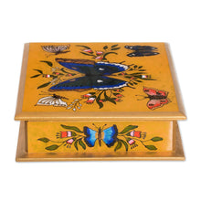 Load image into Gallery viewer, Reverse Painted Glass on Wood Jewelry Box with Butterflies - Butterfly Court | NOVICA