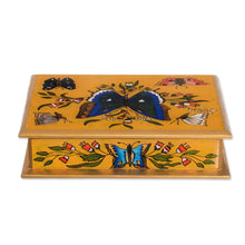 Load image into Gallery viewer, Reverse Painted Glass on Wood Jewelry Box with Butterflies - Butterfly Court | NOVICA