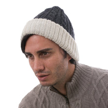 Load image into Gallery viewer, 100% Alpaca White and Grey Reversible Knit Hat from Peru - Warm and Contented | NOVICA