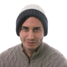 Load image into Gallery viewer, 100% Alpaca White and Grey Reversible Knit Hat from Peru - Warm and Contented | NOVICA