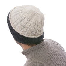Load image into Gallery viewer, 100% Alpaca White and Grey Reversible Knit Hat from Peru - Warm and Contented | NOVICA