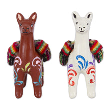 Load image into Gallery viewer, Hand Crafted Ceramic Standing Brown and White Llamas (Pair) - At the Ready | NOVICA