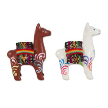 Load image into Gallery viewer, Hand Crafted Ceramic Standing Brown and White Llamas (Pair) - At the Ready | NOVICA