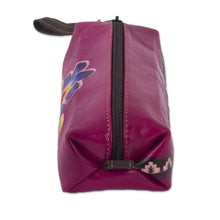 Load image into Gallery viewer, Magenta Leather Pencil Case with Hand Painted Flower - Cusco Bloom | NOVICA