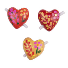 Load image into Gallery viewer, Three Floral Ceramic Heart Figurines for Notes - Love Flowers | NOVICA