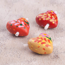Load image into Gallery viewer, Three Floral Ceramic Heart Figurines for Notes - Love Flowers | NOVICA