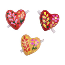 Load image into Gallery viewer, Three Floral Ceramic Heart Figurines for Notes - Love Flowers | NOVICA