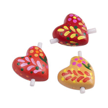 Load image into Gallery viewer, Three Floral Ceramic Heart Figurines for Notes - Love Flowers | NOVICA