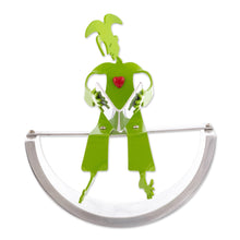 Load image into Gallery viewer, Harlequin Loves Reading Green Aluminum Handcrafted Sculpture - Good Read | NOVICA