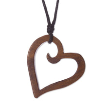 Load image into Gallery viewer, Peruvian Reclaimed Wood Pendant Necklace with Heart Shape - The Beat of Nature's Heart | NOVICA