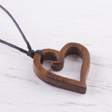Load image into Gallery viewer, Peruvian Reclaimed Wood Pendant Necklace with Heart Shape - The Beat of Nature's Heart | NOVICA