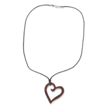 Load image into Gallery viewer, Peruvian Reclaimed Wood Pendant Necklace with Heart Shape - The Beat of Nature's Heart | NOVICA