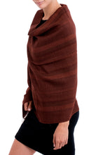 Load image into Gallery viewer, Chestnut and Maroon Subtle Patterns Alpaca Blend Woven Shawl - Subtle Current | NOVICA