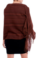 Load image into Gallery viewer, Chestnut and Maroon Subtle Patterns Alpaca Blend Woven Shawl - Subtle Current | NOVICA
