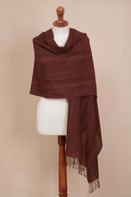 Load image into Gallery viewer, Chestnut and Maroon Subtle Patterns Alpaca Blend Woven Shawl - Subtle Current | NOVICA