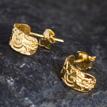 Load image into Gallery viewer, Gold Plated Sterling Silver Half-Hoop Earrings from Peru - Sidereal Beauty | NOVICA