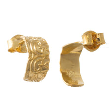 Load image into Gallery viewer, Gold Plated Sterling Silver Half-Hoop Earrings from Peru - Sidereal Beauty | NOVICA