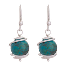 Load image into Gallery viewer, Spiral Motif Chrysocolla Dangle Earrings from Peru - Planetary Spirals | NOVICA