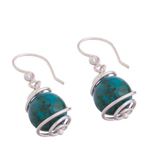 Load image into Gallery viewer, Spiral Motif Chrysocolla Dangle Earrings from Peru - Planetary Spirals | NOVICA